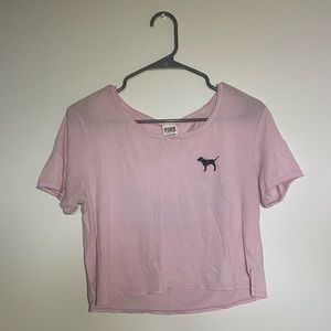 Victorias Secret Pink Cropped Shirt "Life is Bed"